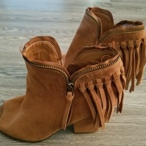 Open Toe  3.75 " suede like low top boot / heels